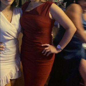 burgundy, below knee stretchy dress